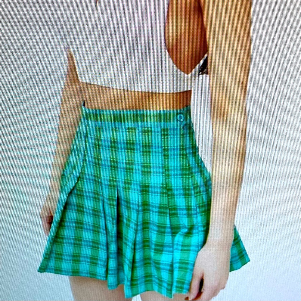 NWT Urban Outfitters Katie green plaid pleated academia mini skirt, size S
